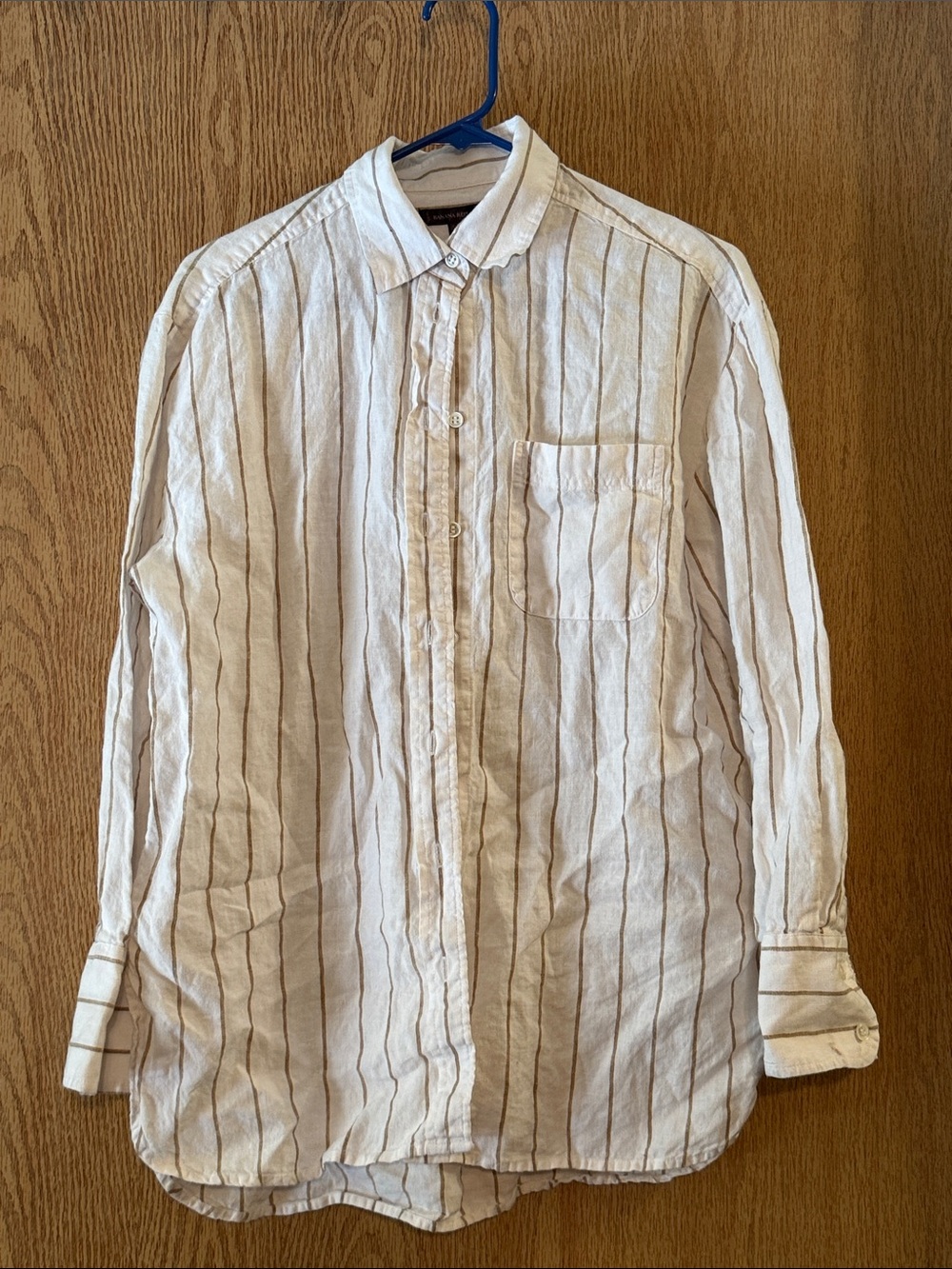 Banana Republic Cream Shirt with Thin Brown Stripes